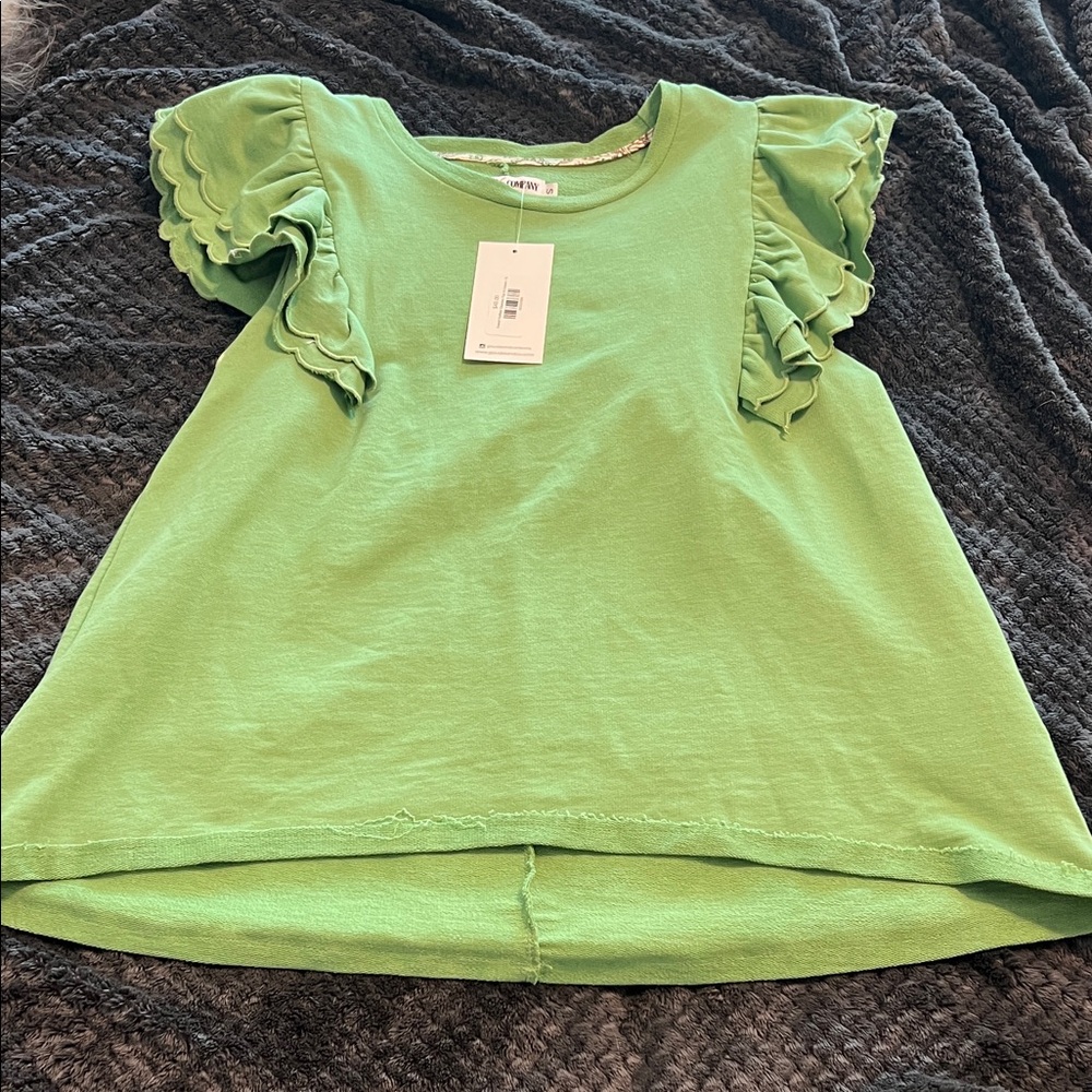 Green Ruffle Sleeve Kids Top